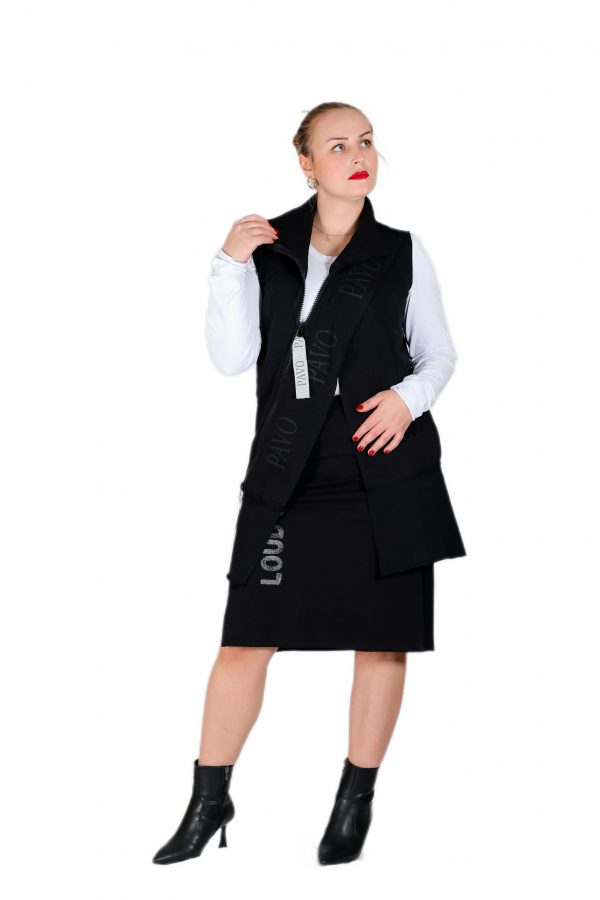 Black Vest with Brand Printed, Cross Zipper Detail - Image 2