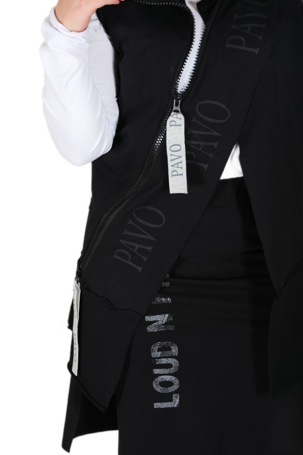 Black Vest with Brand Printed, Cross Zipper Detail - Image 6