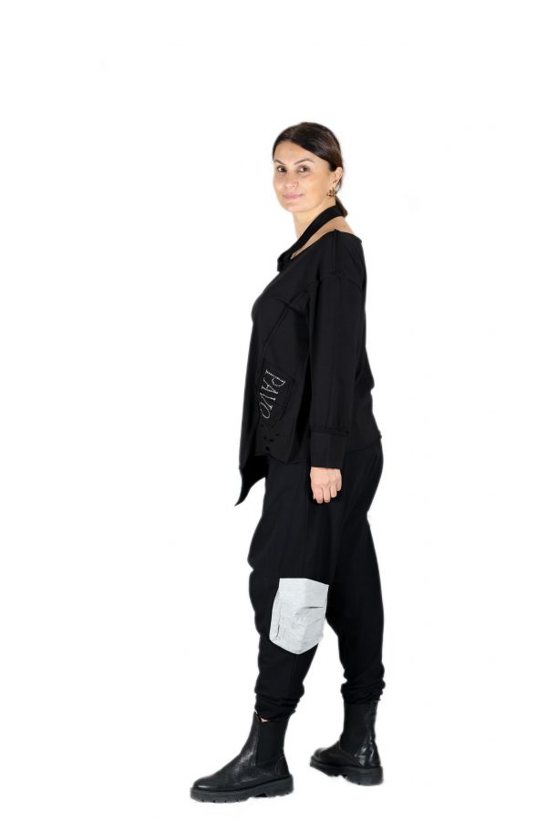 Asymmetrical Black Blouse with Straps at the Neck - Image 5