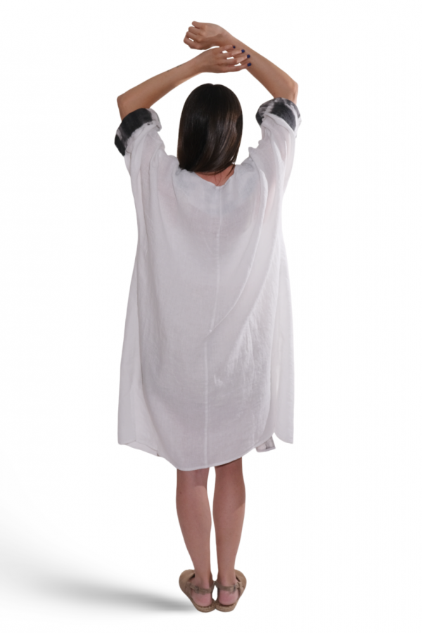 White Linen Kimono with Printed Details - Image 2