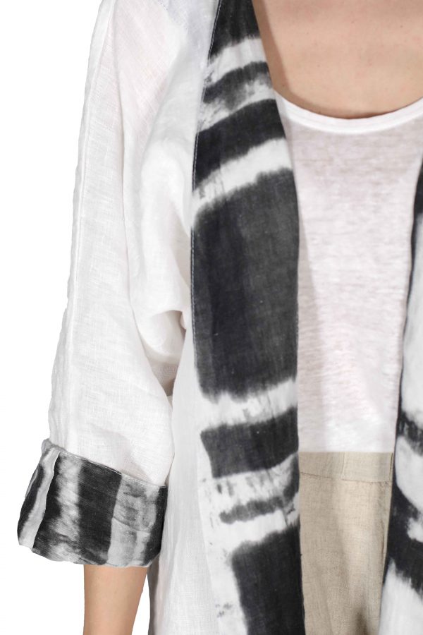 White Linen Kimono with Printed Details - Image 3
