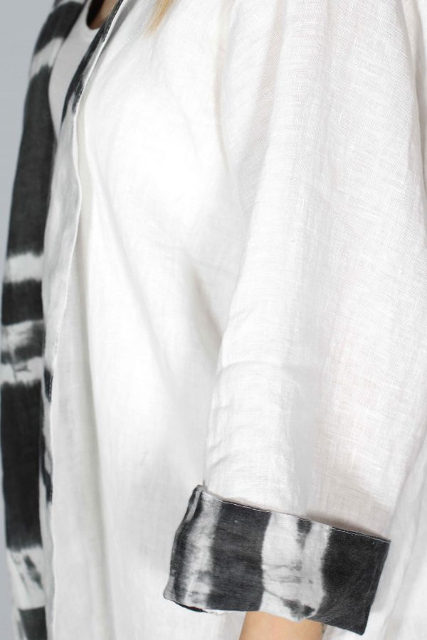 White Linen Kimono with Printed Details - Image 5