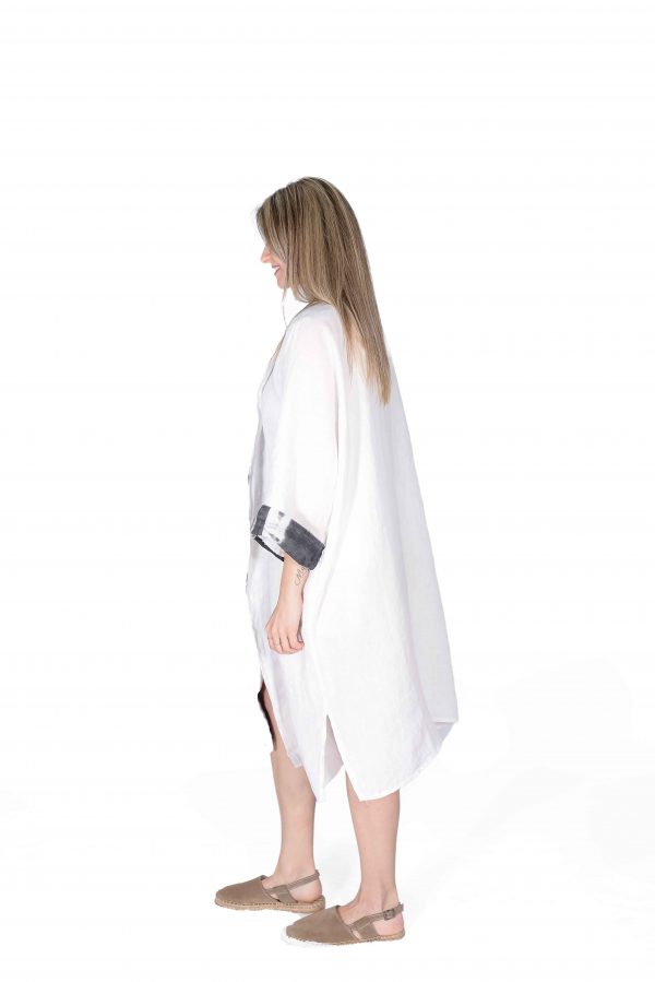 White Linen Kimono with Printed Details